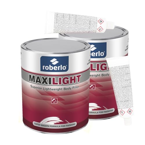 Roberlo Maxilight Superior Lightweight Body Filler - Repair for All Lengths Dents & Scratches, Perfect on Aluminum, Steel, Zinc, Galvanized & Fiberglass - Finish Putty, Smooth Finish - 3L + Hardener - size: 3 Liter (Pack of 2)