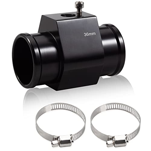 Aluminum Water Temperature Joint Pipe Connector 36mm 1-7/16" Radiator Hose Sensor Gauge Adapter with 2 Hose Clamps Water Temp Meter Gauge Joint Pipe Temperature Sensor Adapter - size: 36mm