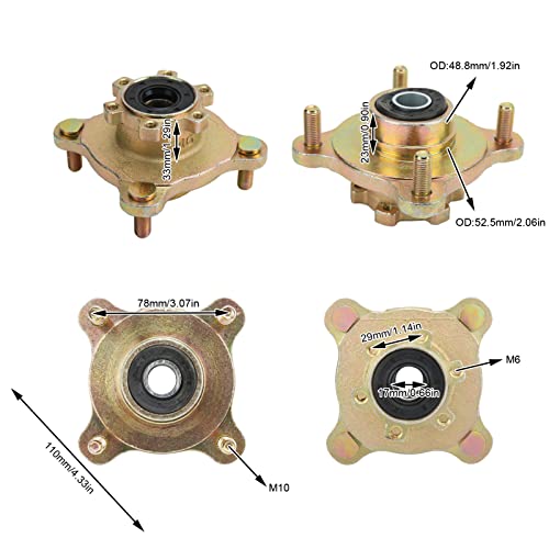 Wheel Rim Hub Assembly 4 Stud Brake Wheel Rim Front Disc Steel Alloy Wheel Rim Hub for Go Kart ATV 4 Wheeler