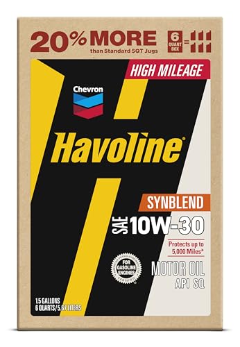 Havoline Motor Oil 10w30 High Mileage Synthetic Technology Smart Change Engine Oil, 10W-30, 6 Quarts, Pack of 2 - size: Pack of 2, style: 10W-30