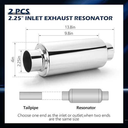 Relaxweex 2 Pcs 2.25" Inlet Exhaust Resonator, 2.25" Inlet 2.25" Outlet 13.8" Overall Length Muffler Resonator Stainless Steel(Silver) - color: Silver, size: 2.25" Inlet 13.8" Overall Length