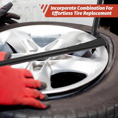 39 Inch Tire Mount and Demount Iron, 40Cr Forged Steel Tire Changing Bar with Anti-Vibration Handle for Tubeless Tires, Truck, Auto, Off-Road, Tractor - Manual Tire Changer Tool 2PCS