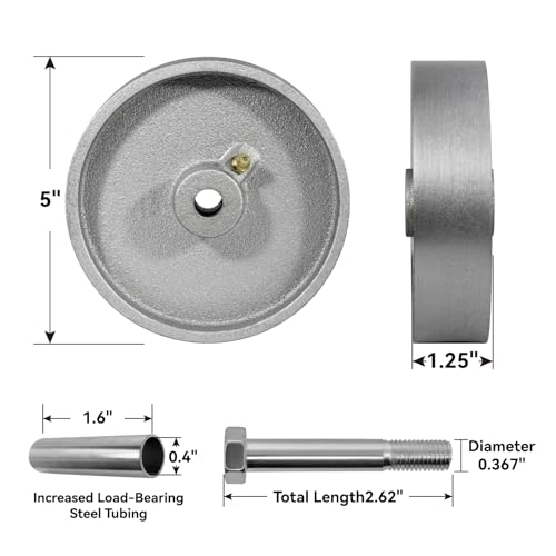 5" x 1.25" Industrial Caster Wheels, Semi Steel & Cast Iron, Steel Wheels Replacement, 500 lbs Capacity Each (4 Pack) - color: Iron, size: 5"×1.25"