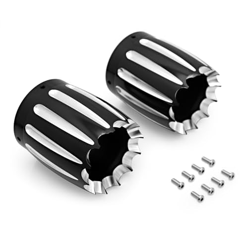 4" Deep Edge CNC Cut Merge Exhaust End Cap - Compatible with Harley Road King FLHR, Street Glide FLHX, Road Glide FLTR (1986-2016) - Black Muffler Tip Pipe Cover (B- Deep+Gear Style) - style: B- Deep+Gear Style