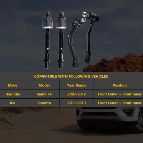 Outer Inner Tie Rod for Kia Sorento 2011-2013, for Hyundai Santa Fe 2007-12 - size: EV800231 ES800035 ES800055