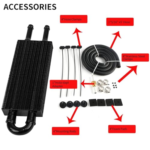 2 Pass Tube and Fin Transmission Cooler Universal 5/16" Power Steering Cooler Kit Aluminium Black - size: 2 Pass