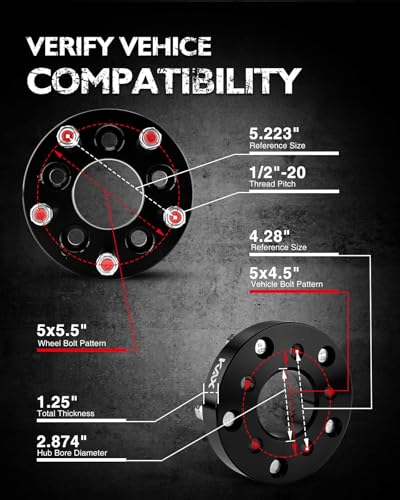 KAX 5x4.5 to 5x5.5 1.25 inch Lug-Centric Wheel Adapters for Ford Explorer - color: Black, size: 5x4.5" to 5x5.5"-73mm-1/2"x20-31.8mm-4pcs