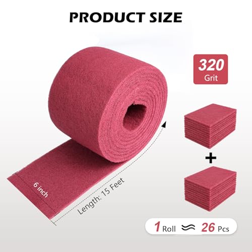 Maroon Scuff Pad Roll 6" x 15 ft - General Purpose Surface Prep for Auto Body, Woodworking & Paint - color: Maroon, style: 6 Inches*15 Feet