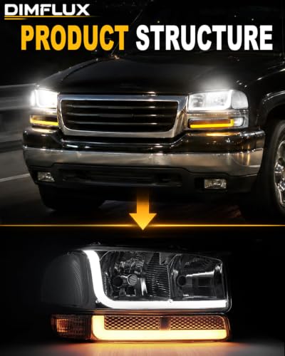 LED DRL Headlights Fit 1999-2007 GMC Sierra 1500/2001-2007 GMC Sierra 1500HD 2500HD 3500 (Only Fits 07 Classic Models,Not Fit All Denali Trims), Fit 99-06 Yukon Chrome Housing Clear Reflector - color: Chrome Housing Clear Reflector