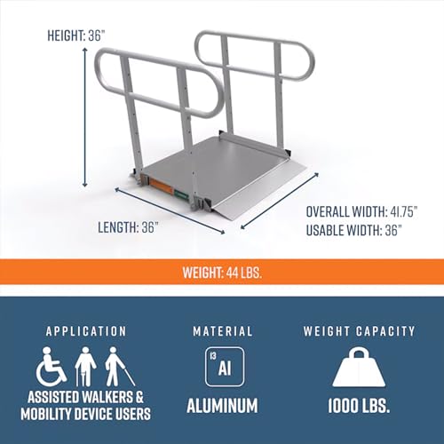 EZ-ACCESS - Portable Wheelchair Ramp and Aluminum Ramp with Handrails - Heavy Duty Mobility Device, Handicap Ramp with Solid Surface for Steps, Home Access & Vehicle Transport - 3G 3-Foot - size: 36 Inch (Pack of 1), style: Ramp + two-line rail