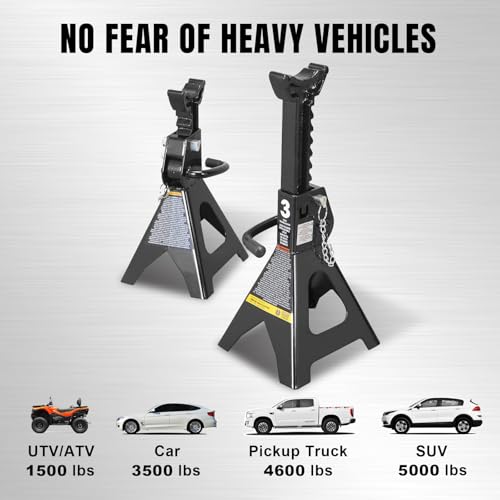 Torin 3 Ton (6,000 LBs) Capacity Double Locking Steel Jack Stands, 2 Pack, Black, AT43002AB - size: 3 TON, style: Double Locking
