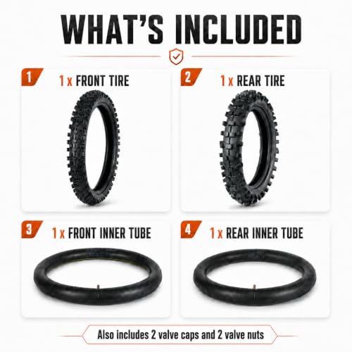 Motocross Tire Set, 70/100-17 Front and 90/100-14 Rear, 2 Tires with 2 Inner Tubes for Electric Dirt Bikes