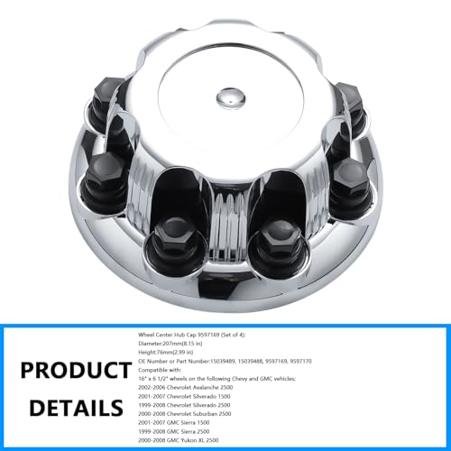 Wheel Center Hub Cap 9597169 (Set of 4),Fit 16" Van & Truck Wheels Compatible with Chevrolet Avalanche 2500 Silverado 1500 HD 2500 3500 SRW Suburban Sierra Yukon For # 15039489 15039488 9597170 - color: Set of 4, size: 9597169