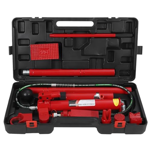 4 Ton Heavy Duty Porta Power Kit, Hydraulic Ram & Pump, 4.7 Ft Hose, Storage Case for Auto Body - size: 4 Ton