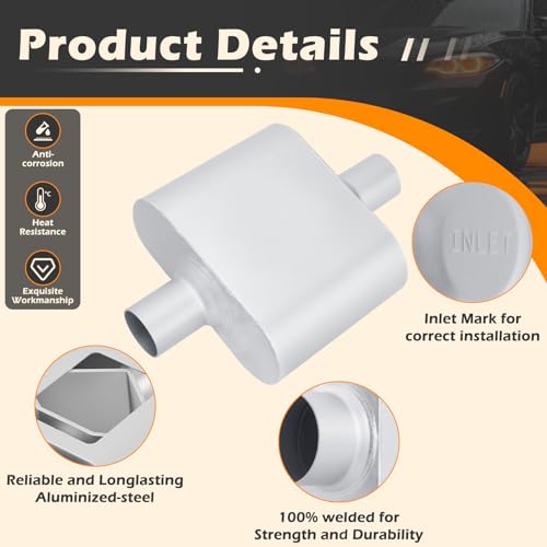 A-KARCK Universal Exhaust Muffler 2" Center Inlet 2" Center Outlet, 13" Overall Length Aluminized Steel Aggressive Sound Race Muffler for Cars, Trucks - color: Silver, size: 2 Inch