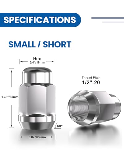 GAsupply 4pcs 1/2x20 Lug Nuts Chrome, 1.38" Tall 3/4" 19mm Hex Cone Seat - color: Silver, size: 1/2"-20, style: 4 Pack