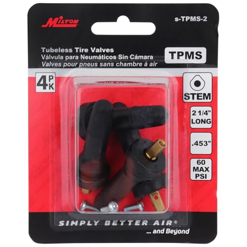 Milton Snap-in Tire Valve Stem for Tubeless 0.453-in Rim Holes, Rubber Parallel Keyway on Standard Vehicle and Light Trucks Tires