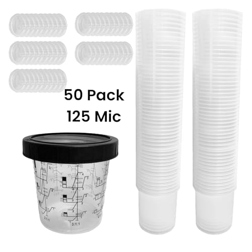 Disposable Paint Spray Gun Cup System, 800ml / 27oz (850ml / 28.7oz Max) - size: 100ml / 3.4oz Liner + 180ml / 6oz Cup, style: 50 Count