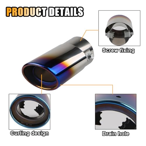 smilfuy Stainless Steel Car Exhaust Tip, 2.5" Inlet 3.3" Outlet, Straight - size: Blue, style: Straight