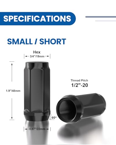 GAsupply 1/2x20 Lug Nuts 20pcs, Black 1.9" Long Tall 3/4" Hex, Cone Seat - color: Black, size: 1/2"-20, style: 20pcs - 1.9" Tall