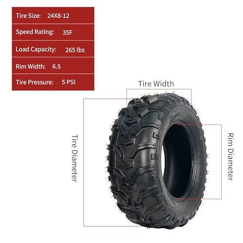 GarveeTech 24x8x12 ATV Tires, 2 Pack 24x8-12 ATV UTV Tires 24 18 12 All Terrain Tires for Trail, Desert, Mud, Dirt, Street, Sand, 4PR Tubeless - size: AT24X8-12, style: Pattern B