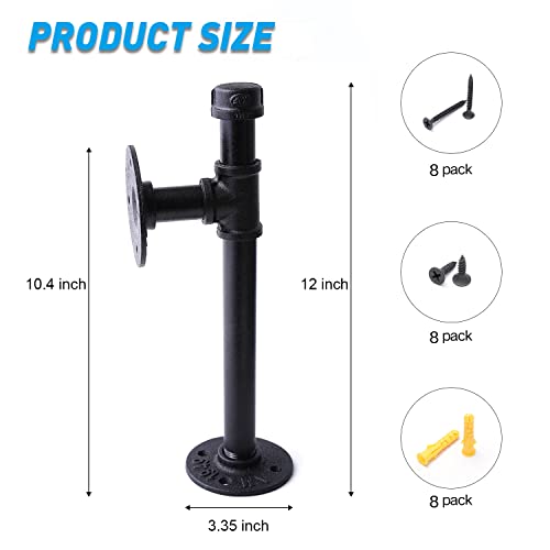 3/4" Industrial Pipe Shelf Brackets, Black Iron Wall Mounted DIY Shelving Brackets Hanging Custom Pipe Brackets for Floating Shelves (2, 12 Inch) - size: 12 Inch
