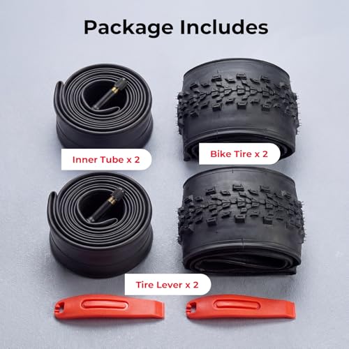 26/27.5x2.2 Mountain Bike Tires with Inner Tubes & Tire Levers (2 Sets) | Cross Country Bicycle Foldable Replacement Tires - High-Traction Off-Road Tires for Trail and XC Riding - size: 26x2.2