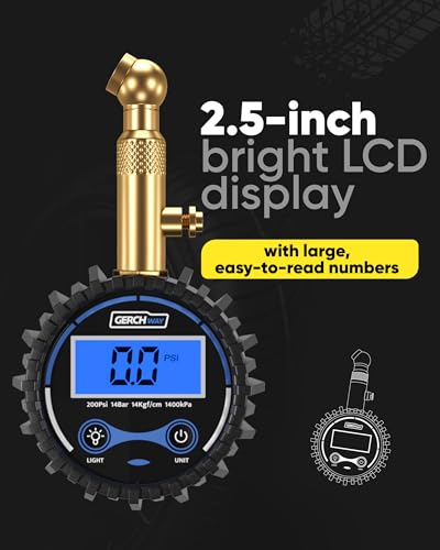 GERCHWAY Digital Tire Pressure Gauge for Cars — 200 PSI - size: 3х1.4х5.4