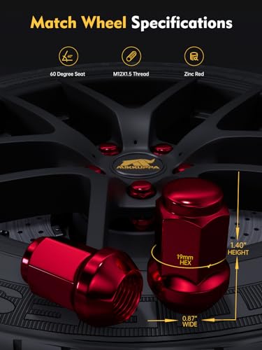 MIKKUPPA M12x1.5 Lug Nuts 20PCS, Replacement for Ford Aftermarket Wheel - color: Red, size: M12x1.5