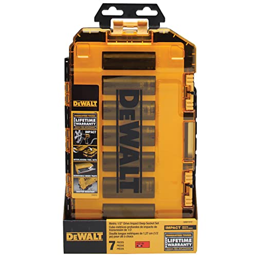 DEWALT DWMT74737 Tough Box 7PC mm 1/2 Deep Drive Impact Socket Set - style: Metric