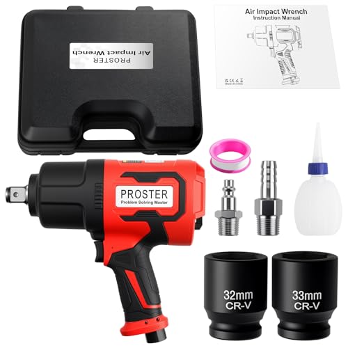 Proster 3/4" Air Impact Wrench 2000Ft-Lbs Torque 7000RPM w/ 32/33mm Sockets - size: 3/4 Inch