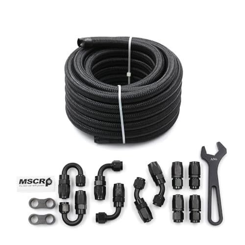 AN6 20FT Fuel Line Hose Kit, Nylon Stainless Steel Braided 3/8" - style: AN6