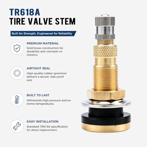 TR618A Valve Stem Clamp-in Tubeless Brass Air Liquid Tire Valve Stem for Tractor Grader Backhoe Applications Industrial Agricultural Tires (10 PCS) - size: TR618