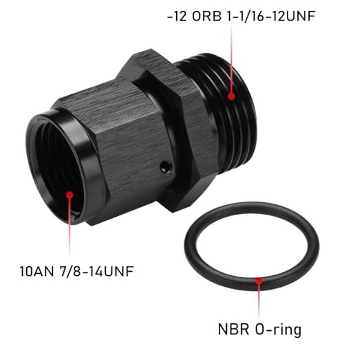 10AN Female Flare Swivel to 12AN -12 ORB Male O-ring Boss Fuel Rail Fitting Adapter Straight Aluminum Black - color: Black, size: 10AN Female to -12 ORB Male