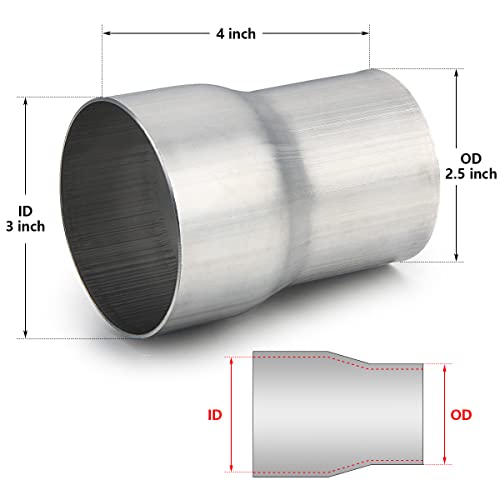 A-KARCK Exhaust Adapter Connector 2.5" OD to 3" ID, Exhaust Pipe Reducer 304 Stainless Steel, 4" Overall Length - size: 2.5" OD to 3" ID