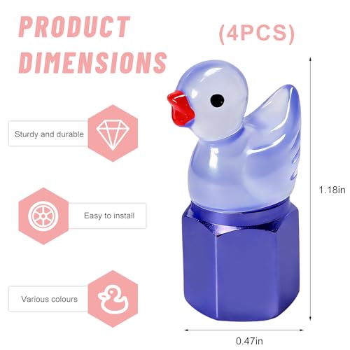 4PCS Cute Duck Tire Valve Caps, Glow-in-The-Dark Duck Valve Stem Cover Wheel Decor, Interesting & Practical Duckling Tire Air Cap Leak-Proof Covers for Car Motorcycle Truck (Blue) - color: Blue