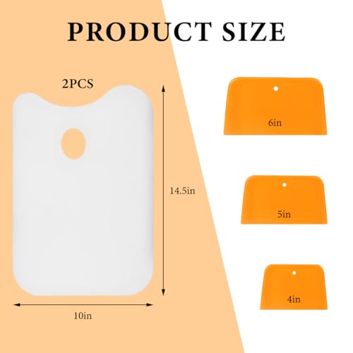 5PCS Body Filler Mixing Board with Spreaders, 14.5x10 Inch Mixing Pad with 4, 5, 6 inch Body Filler Spreaders, Plastic Palette Scrapers for Automotive Fillers Putties Glazes