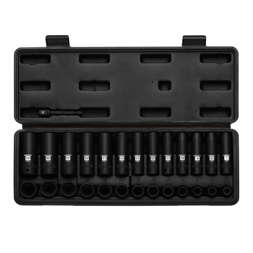 EMENTOL 3/8" Drive Impact Socket Set, 27PCS, Metric(7mm to 19mm), Deep and Shallow, 12 Point, Includes Drill Bit Adapter - size: 3/8" Drive (7-19mm), 12 Point