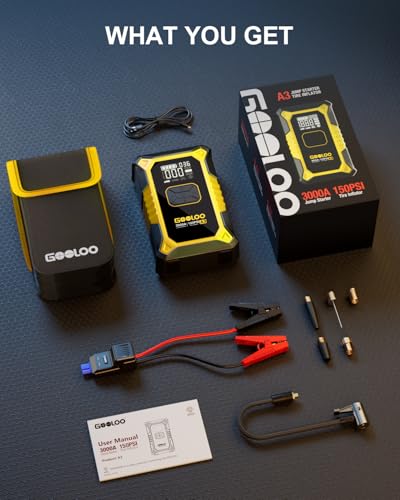 GOOLOO A3 12V 3000A Portable Jump Starter with Air Compressor - color: Yellow