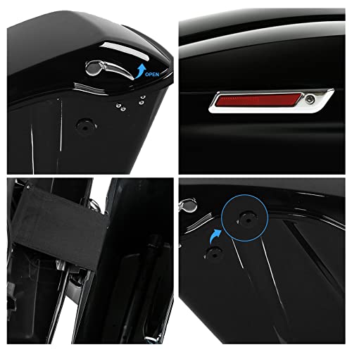 TCMT 4" Stretched Extended Hard Saddlebags Fit For Harley 2014-2024 Touring CVO Road King Road Glide Street Glide Electra Glide Ultra Limited - color: Chrome Latches, size: 4" Stretched