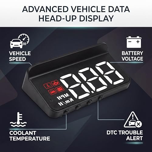 OBD2 HUD Multi Function Gauge with Alarm, Multifunctional Digital Speedometer Reminder Driving Reminder, Auto Dimming Sensor for Speed, Temperature, Voltage