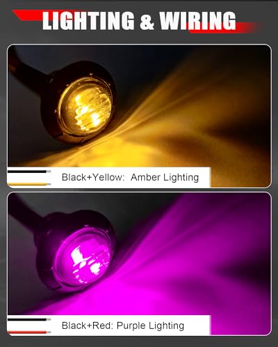 BJZ 3/4" Round Trailer Marker LED Lights Amber to Purple Dual Color Side Clearance Tail Bullet Light 12V 4LED Indicator Light w/Clear Lens for Trailer Truck Van RV ATV Bus, 10Pcs - color: Amber-Purple (Clear Lens)