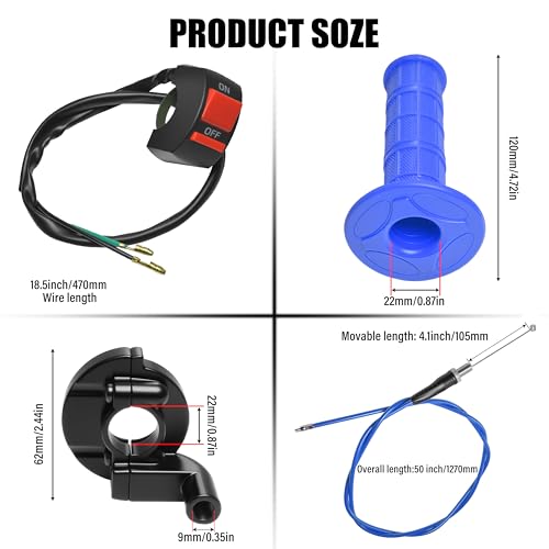 Universal Mini Bike Throttle Assembly&Cable Kit | Direct Replacement for Coleman BT200X,CT200U/EX,MB200&Predator 212cc/196cc Engines | Fits Most 7/8" Handlebar Mini Bikes with Cruise Control (Blue) - color: Blue