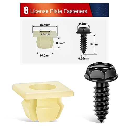 Nilight 8Pcs Black Zinc License Plate Screws Rust-Proof Anti-Rattle Bolts - color: 8 Sets License Plate Screw Kit