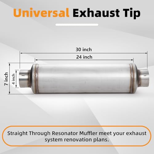 A-KARCK 4" Inlet Exhaust Resonator, 4" Inlet 4" Outlet 30" Overall Length Muffler Universal Resonator Stainless Steel Straight Through Design Exhaust Tip for Cars, 2 Pack - color: 2 PCS, size: 4" Inlet 30" Overall Length(7" wide)