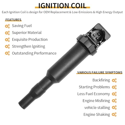 6 Packs UF592 Ignition Coils Pack 12122158253 Spark Plugs Compatible with BMW 128i 325i 328i 328xi 330i 525i 525xi 528i 528xi 530i X3 Z4 2006 2008 2007-2012 Replace# 0221504470 12137594937 - size: UF592