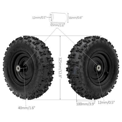 2pcs 4.10-6 Go Kart ATV Tubeless Tire with Rim and 6001ZZ Bearings 12mm/0.5'' | Front Tires Rims for Scooter Quad Bikes 4 Wheelers