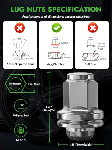 AUTOPTIM M12x1.5 OEM Lug Nuts - 24 Pcs Chrome Mag Flat Seat for Toyota - color: Chrome, size: M12x1.5, style: Long - 24 Pcs