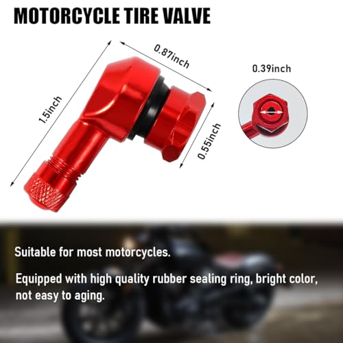 Yourkar 2 PCS Motorcycle Tire Valve Stems, 90 Degree Angle Aluminum Alloy Tire Tubeless Valve Stems with Rubber Ring, Red - color: Red
