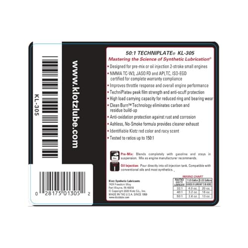 Klotz 50:1 TechniPlate 2-Cycle Full Synthetic Premix/Injector Engine Lubricant – 4 Pints Kit, KL-305
